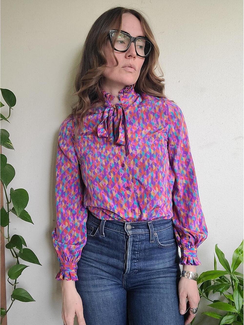 The Rainbow 1960s Vintage Blouse by Abe Schrader XS Petite